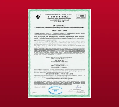 Požární odolnost E30 pro dveře BD100 řada Economy